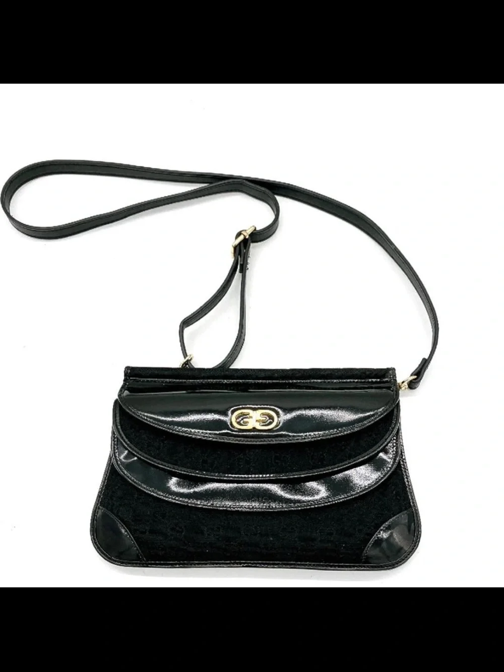 Gucci Black Patent & Velvet Crossbody Bag with Gold GG Accent